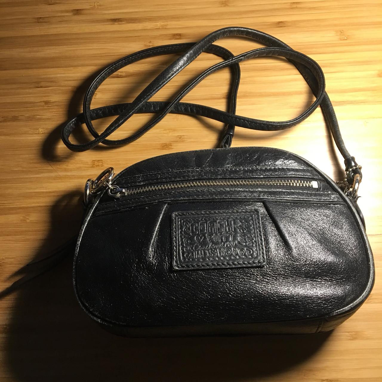 Black patent leather coach purse with rich fuchsia... - Depop