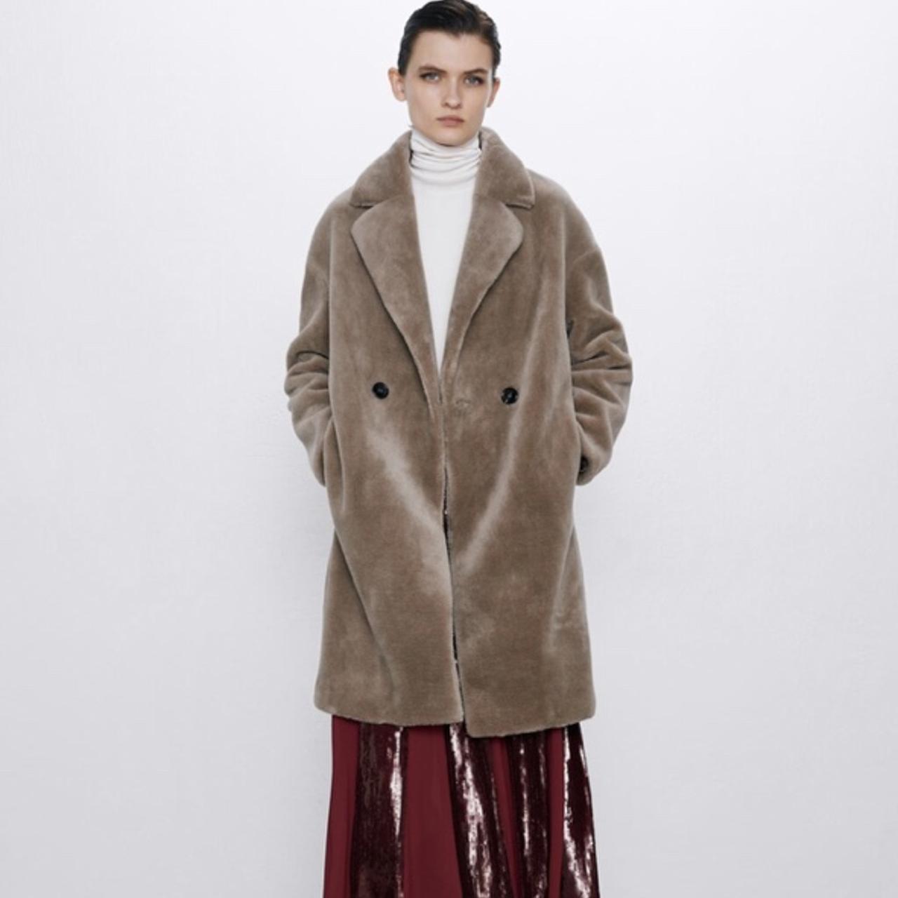 Zara faux fur coat . Worn few times. Camel coat, fur... - Depop