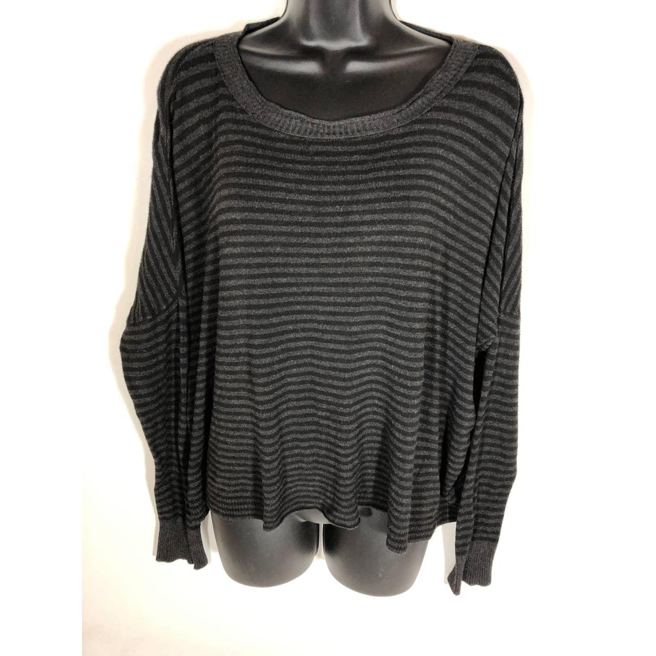 Eileen Fisher Black and Gray Striped Sweater with - Depop