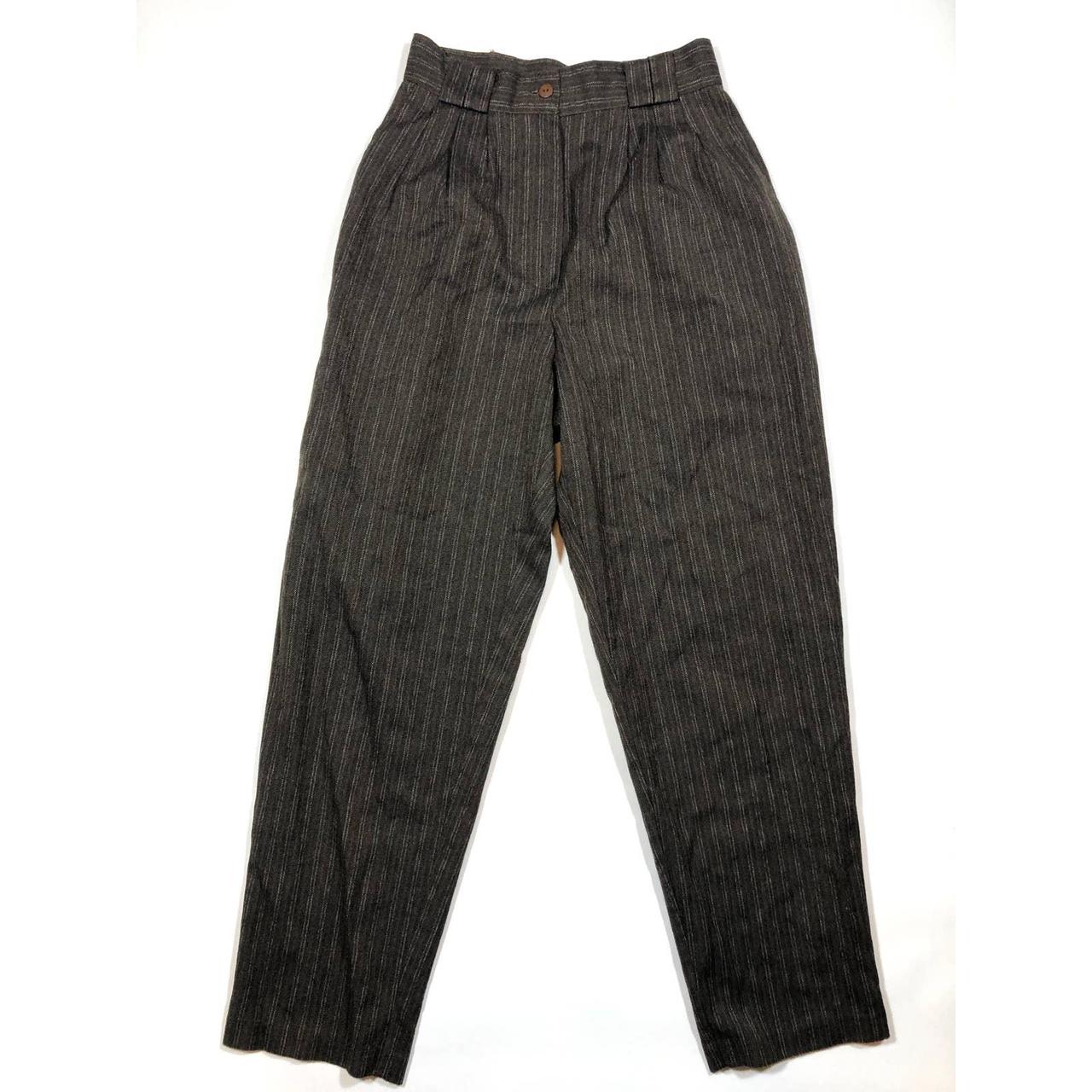 Vintage brown striped pleated pant. High-waisted... - Depop