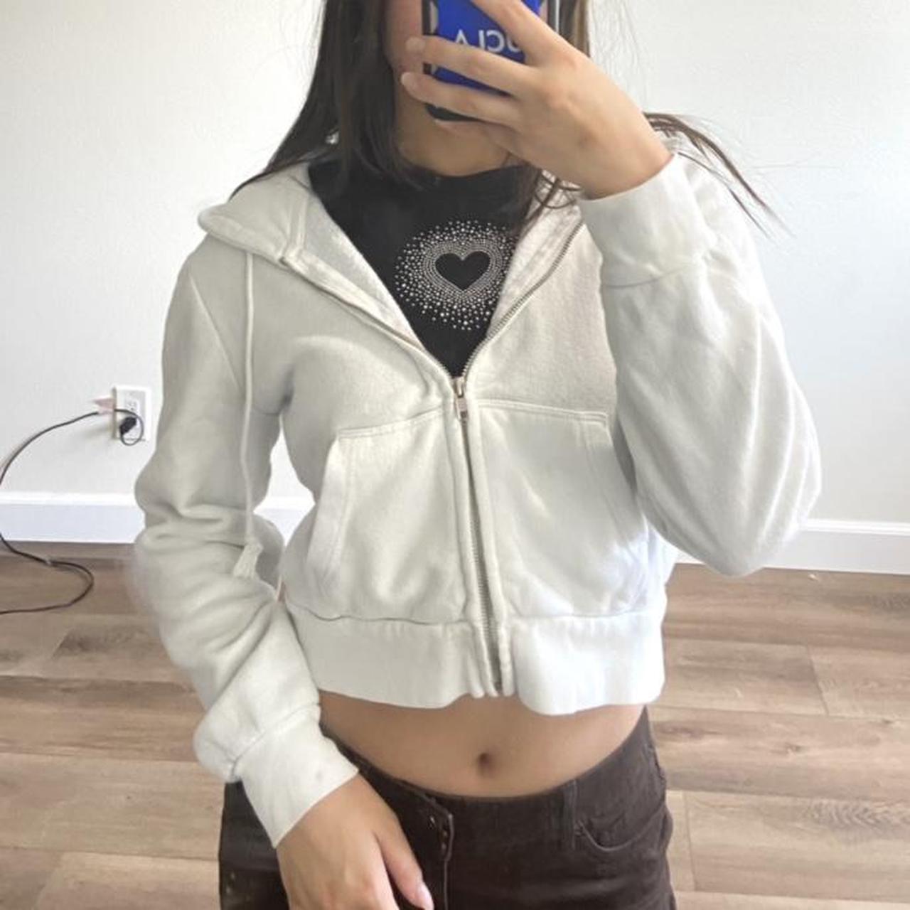 Brandy Melville White Crystal Hoodie size one... Depop
