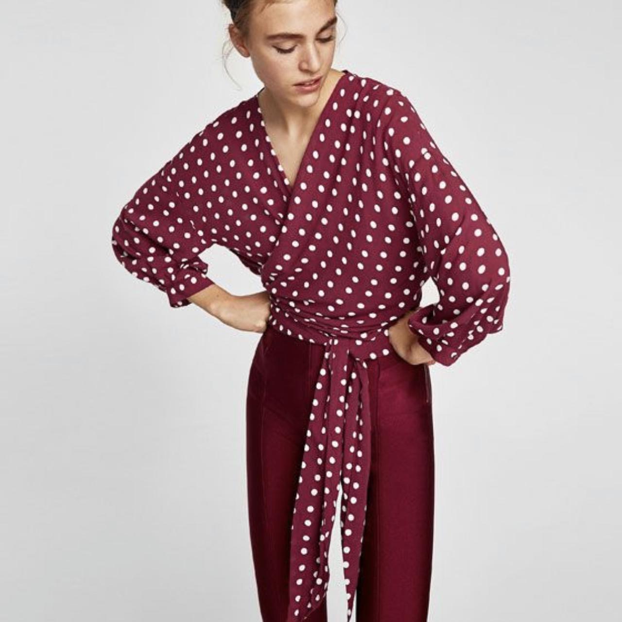 Zara Polka-dot Blouse with Bow Detail in Maroon — UFO No More