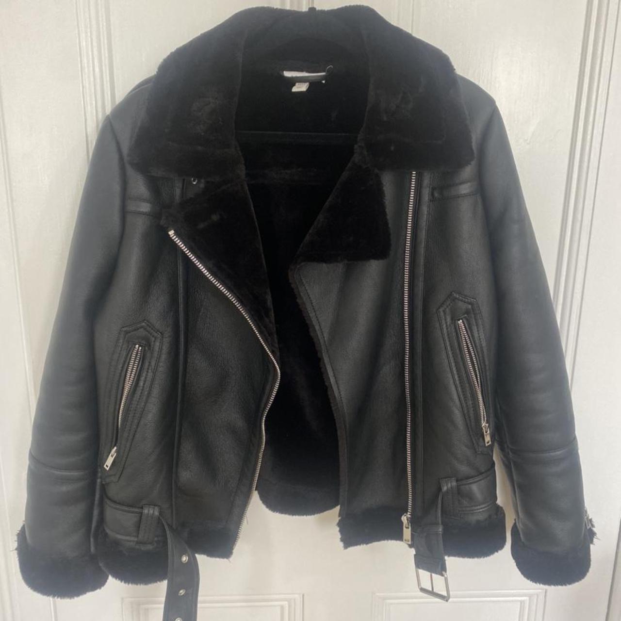 Topshop petite faux fur and leather black aviator - Depop