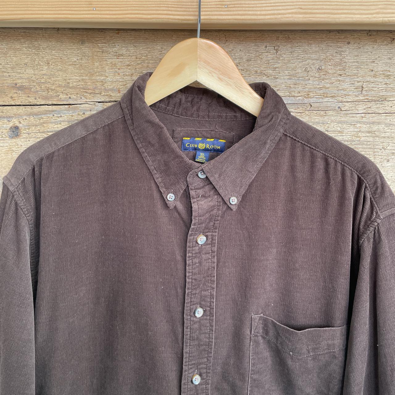 Vintage Corduroy Button Up Shirt in Brown | Size XL... - Depop