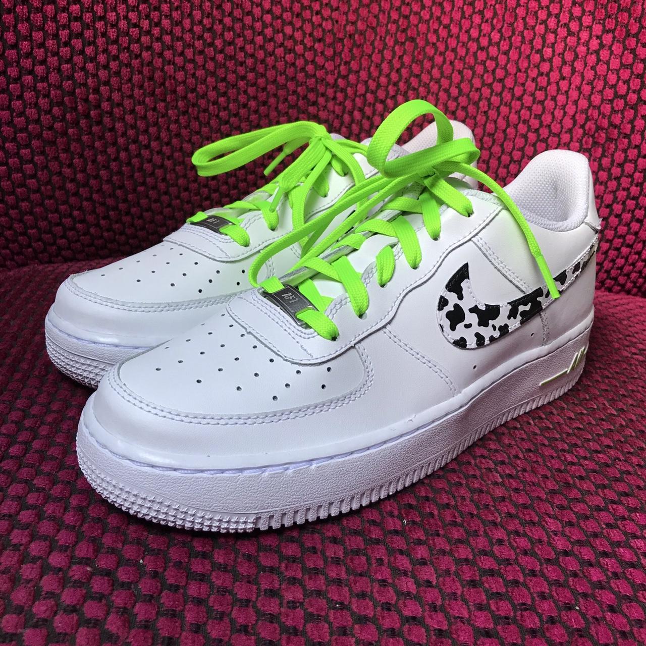 Nike Air Force 1 - all white Custom painted cow - Depop