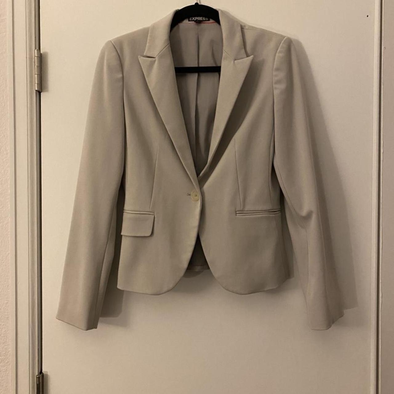 Express Blazer, Size 4. Cream Color With Neon Pink - Depop