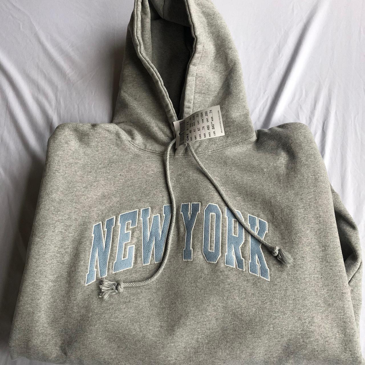 Brandy Melville gray oversized Christy New York hoodie - Depop