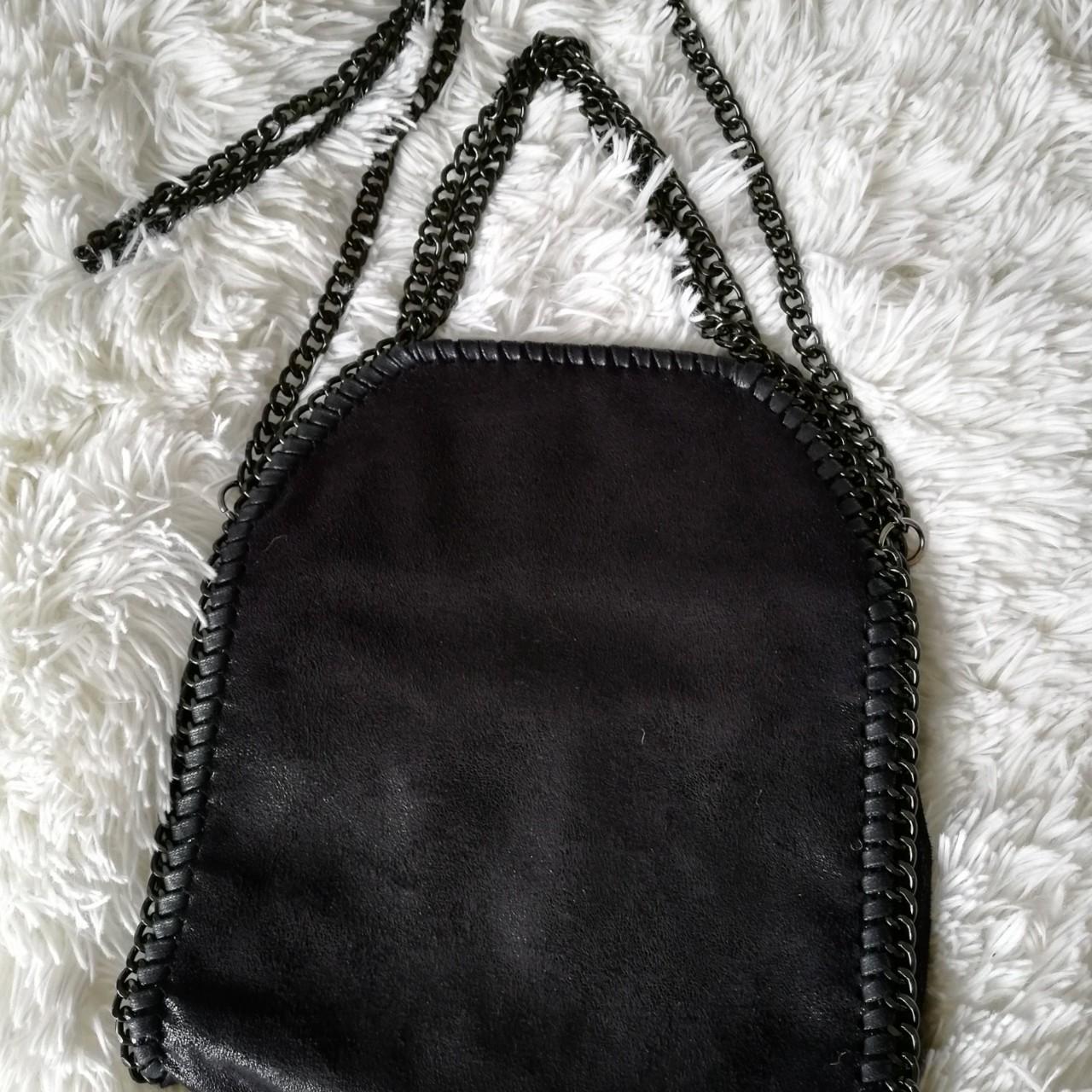 BLACK FAUX SUEDE BAG WITH CHAIN HANDLES.... - Depop