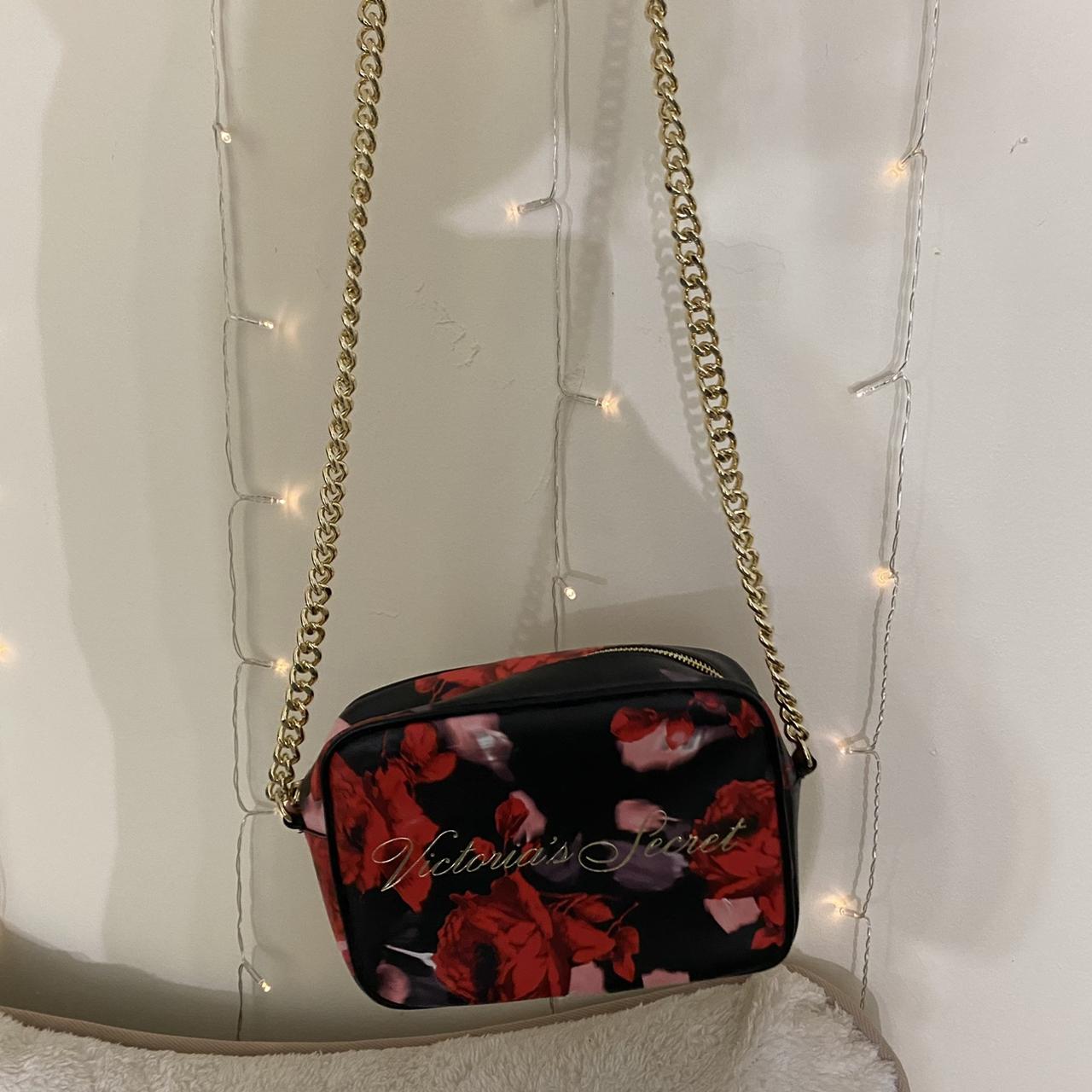 New Victoria Secret Black & Red Floral Crossbody Bag Purse