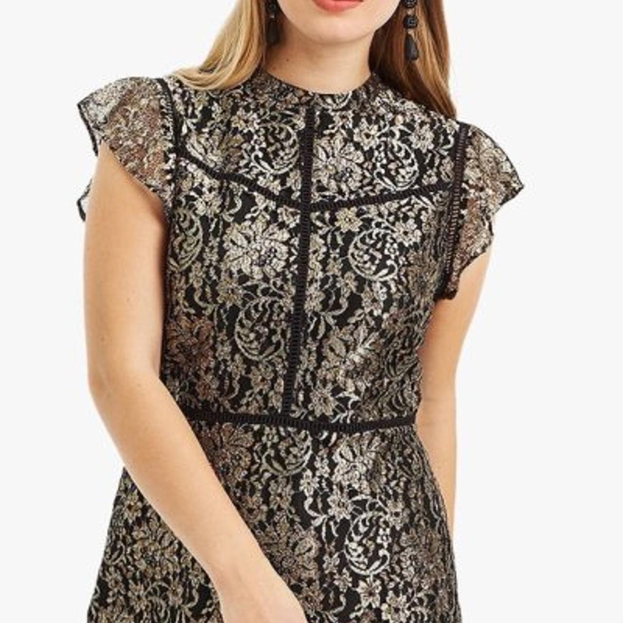 Oasis black and gold dress Size 10 Worn Depop