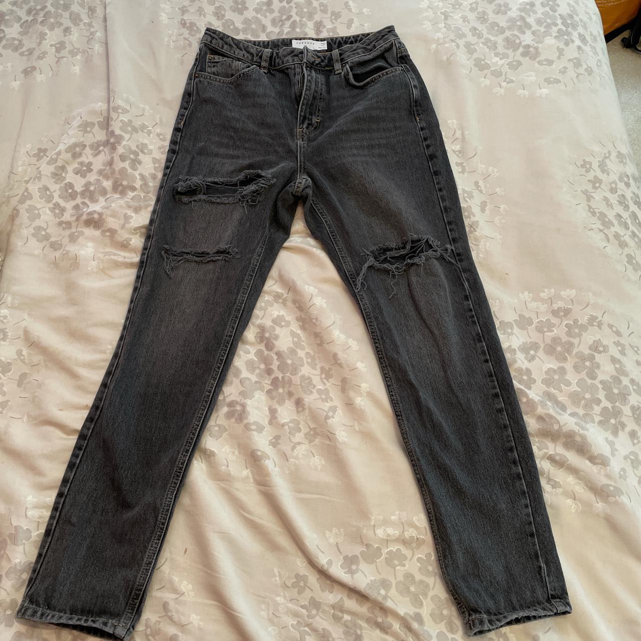 Topshop Black Washed Ripped Mom Jeans- W28 L32. Only... - Depop