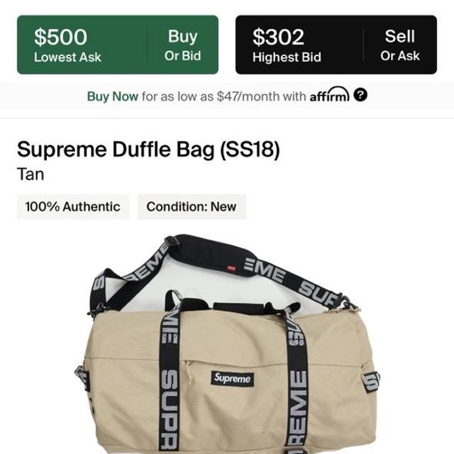 Supreme Duffle Bag (SS18) Tan #Supreme... - Depop