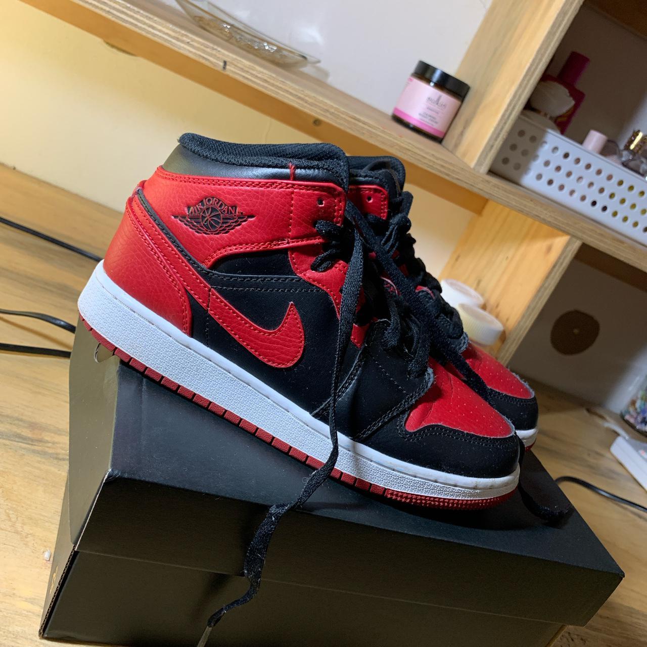 Red and black jordan 1 mids 4 youth slightly creased... Depop