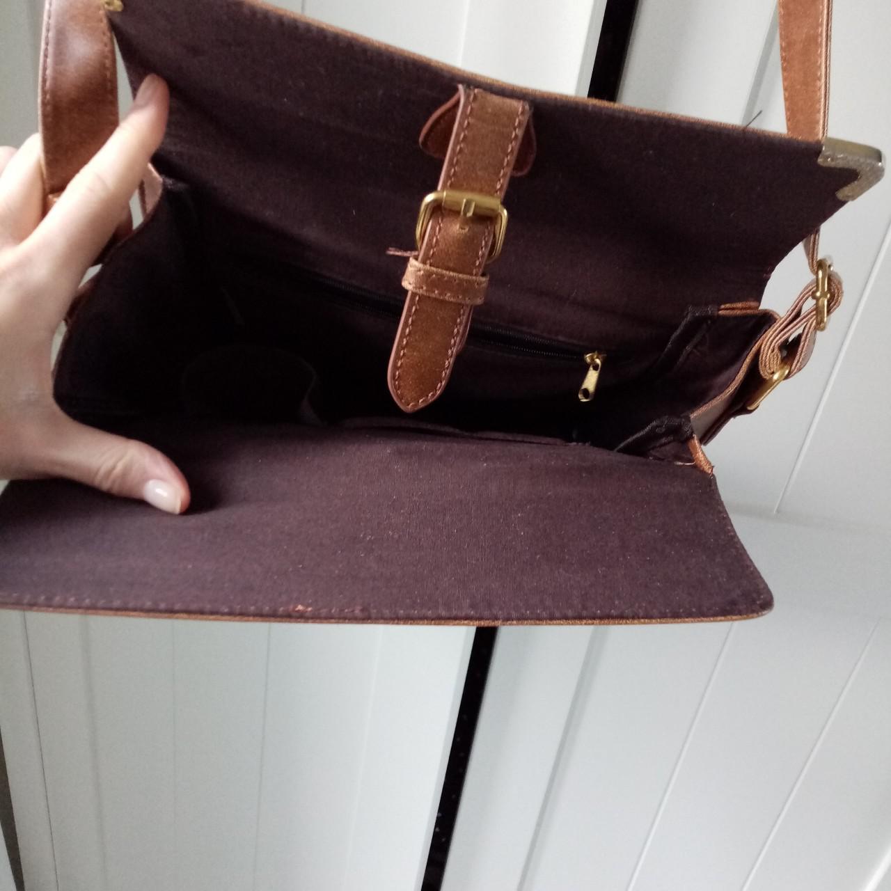 Tan coloured faux leather satchel. Vintage style.... - Depop