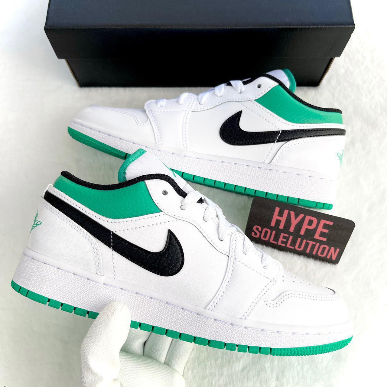 Nike Air Jordan 1 Low White Lucky Green Black Gs Uk Depop Nike Air Jordan 1 Low White Lucky Green Black Gs Uk Depop