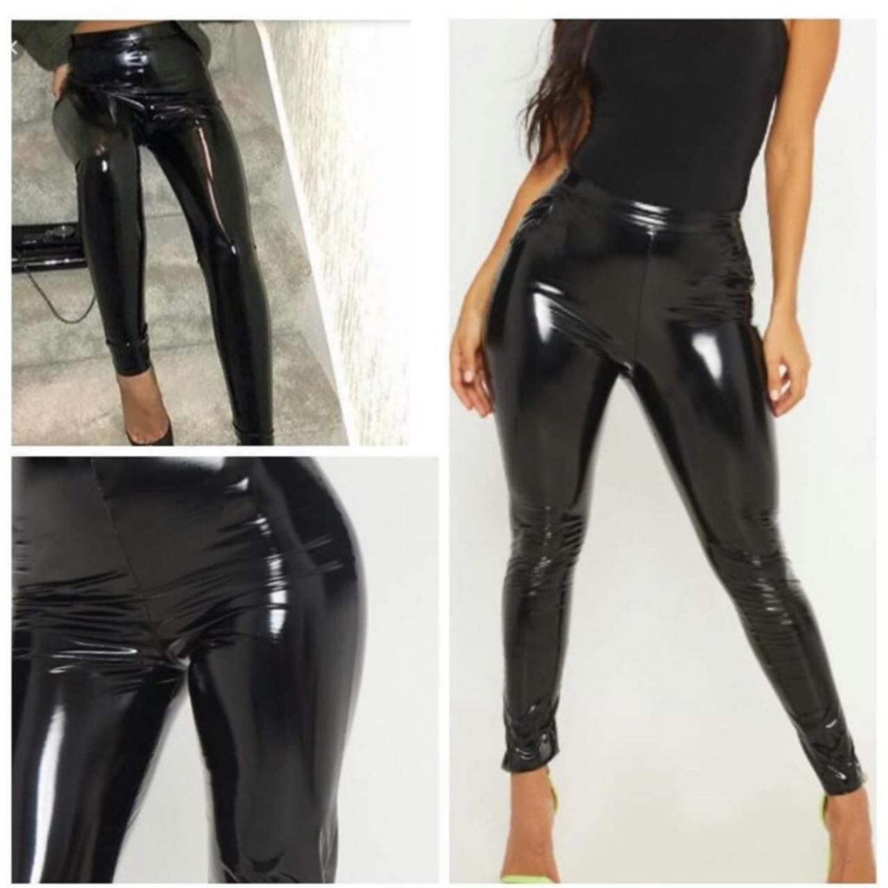 Womens Street Belted Vinyl Leather Straight-leg Pants High Waist Faux Latex  Pants Office Ladies PVC