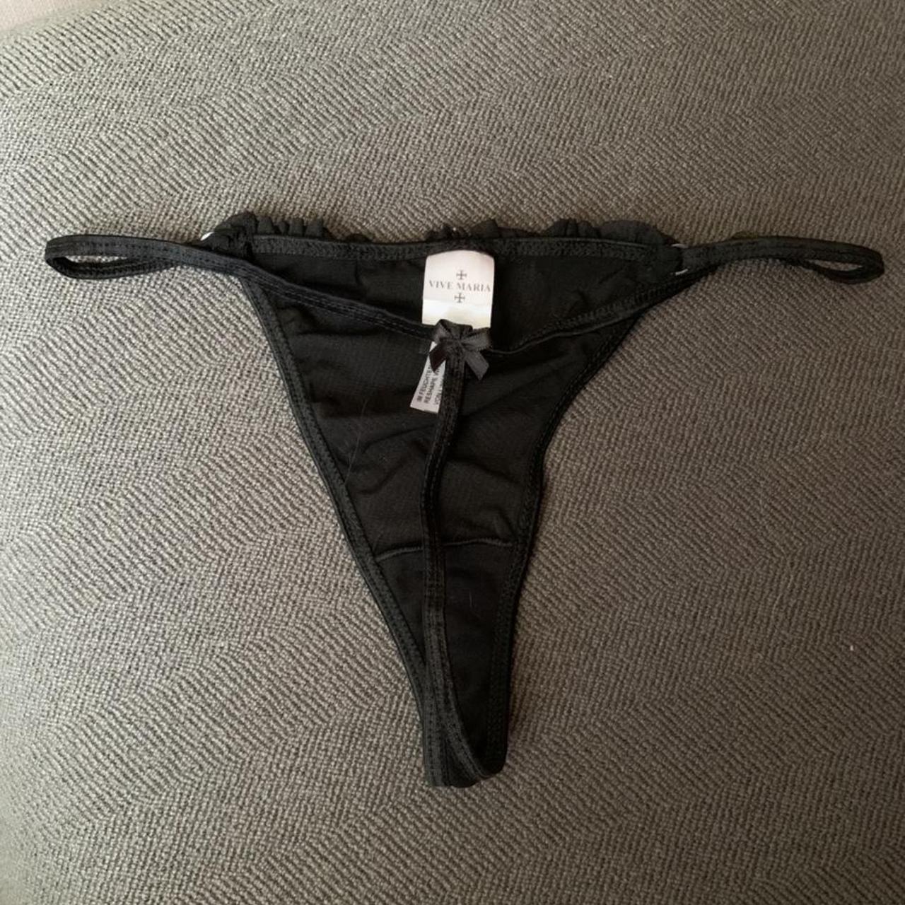 Vive Maria thong Black with lace and a pink bow ♥︎... - Depop