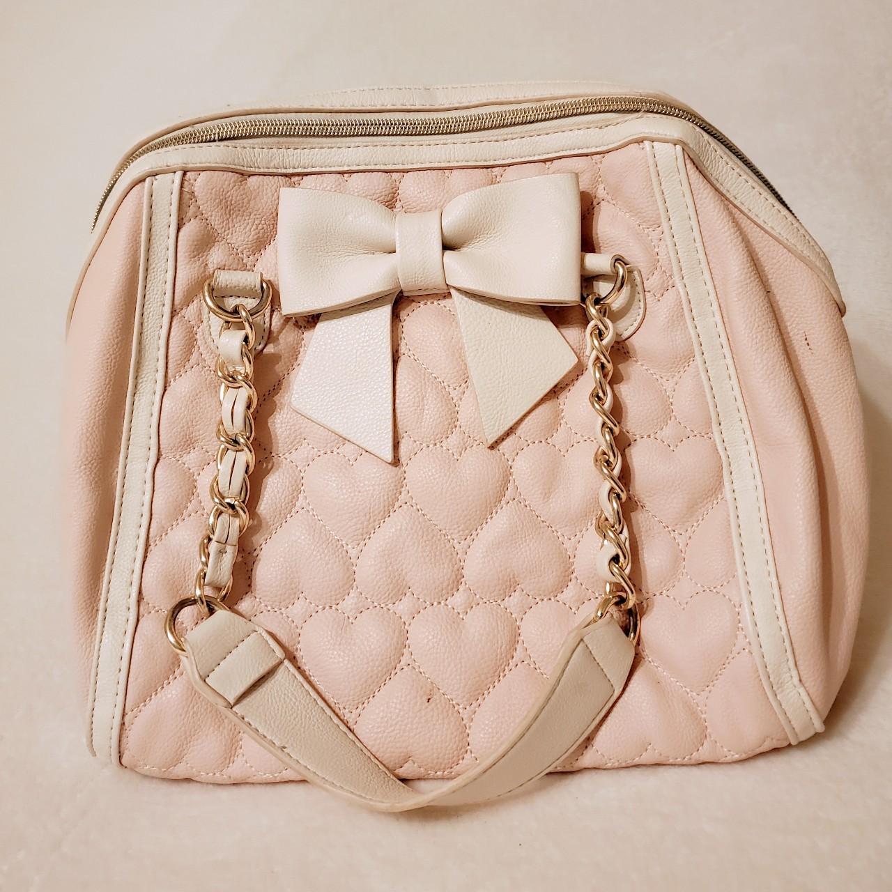 BETSEY JOHNSON Black Pink Heart Double Handle Barrel Bag Purse | eBay