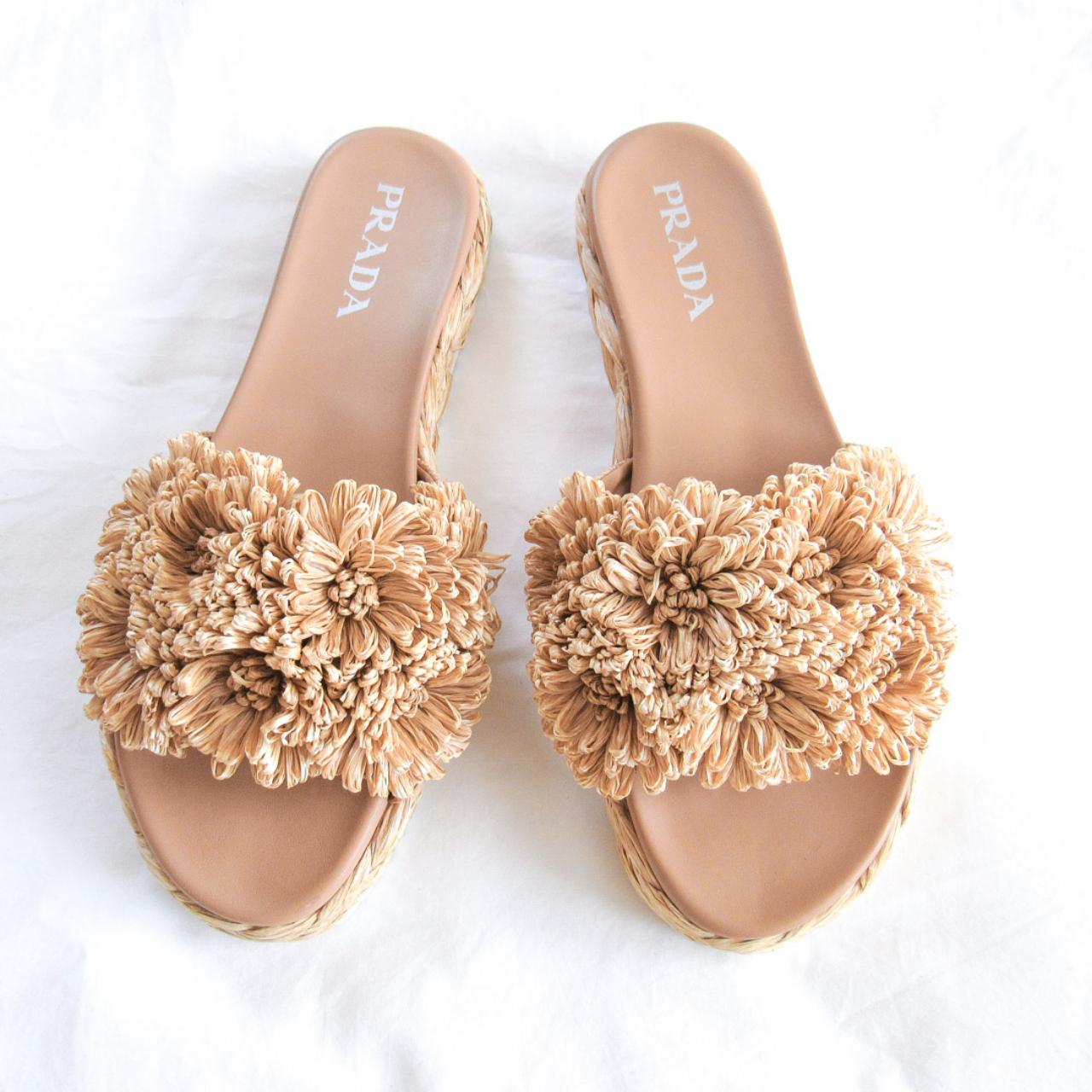 prada floral raffia slide sandals