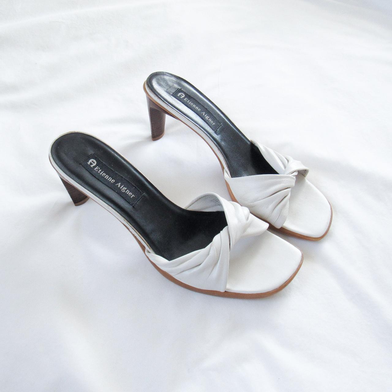 Cutest White Leather Kitten Heel Sandals Size 9 1/2... - Depop