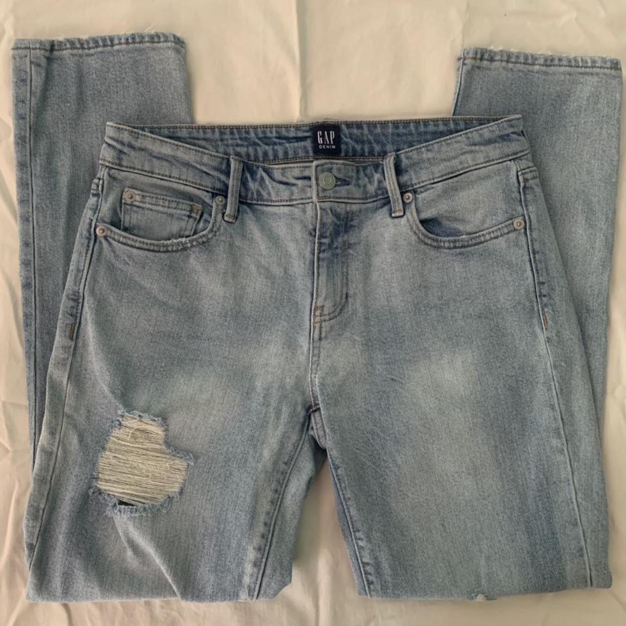 Light wash Gap Denim with some rips with stitching... - Depop