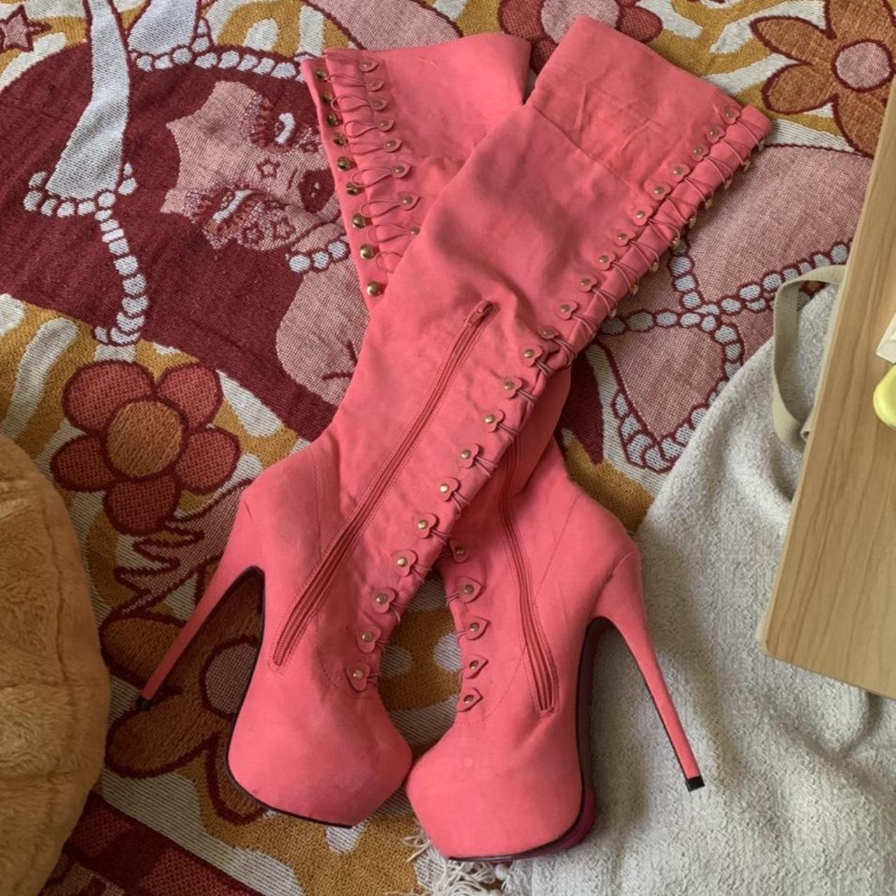 Hot pink thigh on sale boots