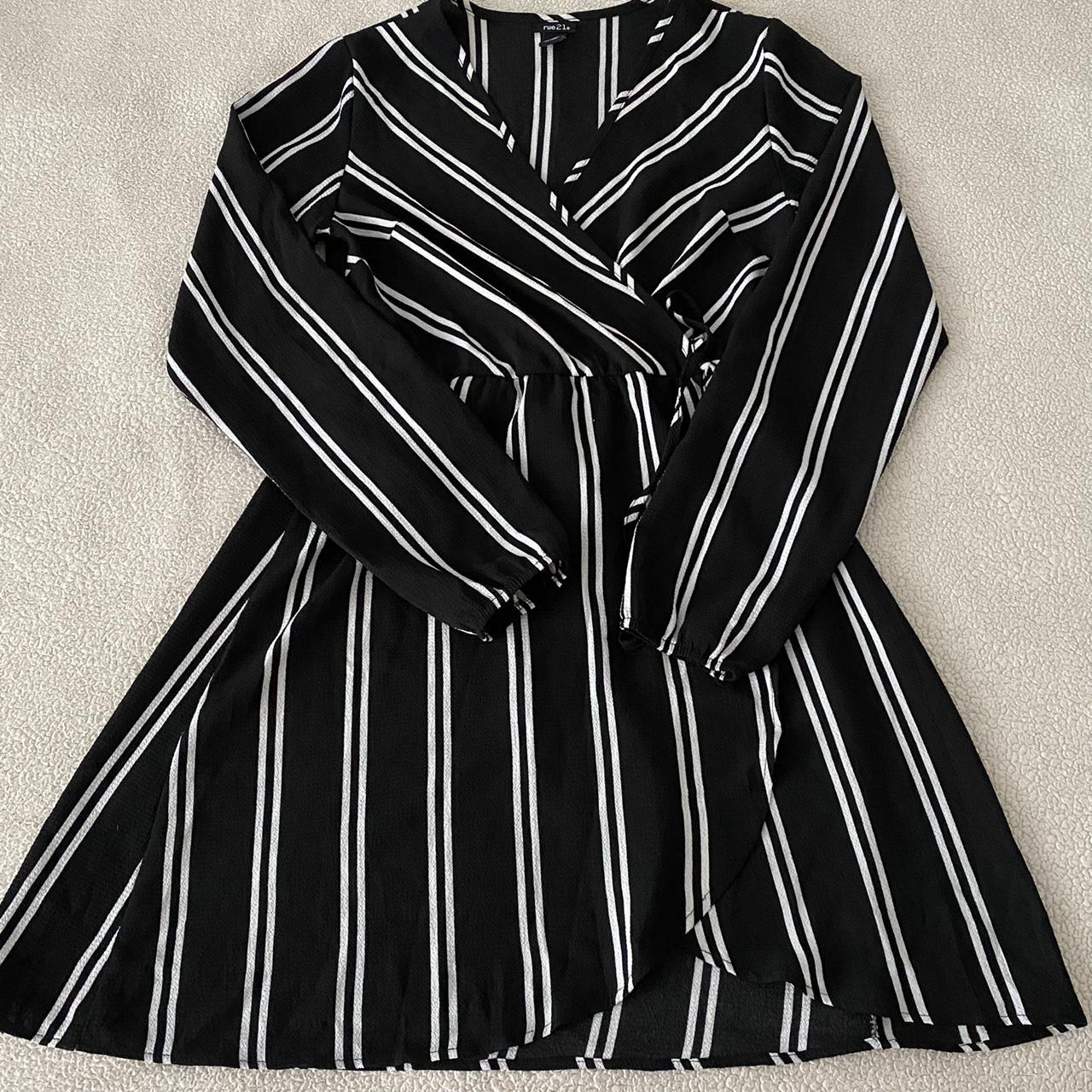 Black and White Stripe Dress: V-neck styled dress,... - Depop