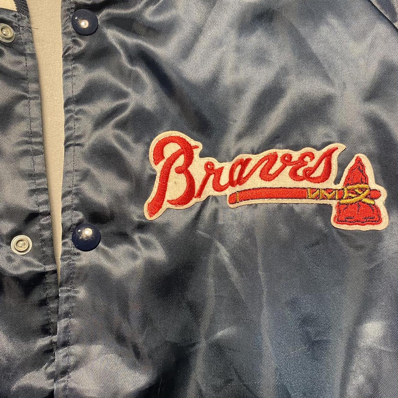 Vintage Satin ATL Braves Jacket 80s/90s Navy Blue - Depop