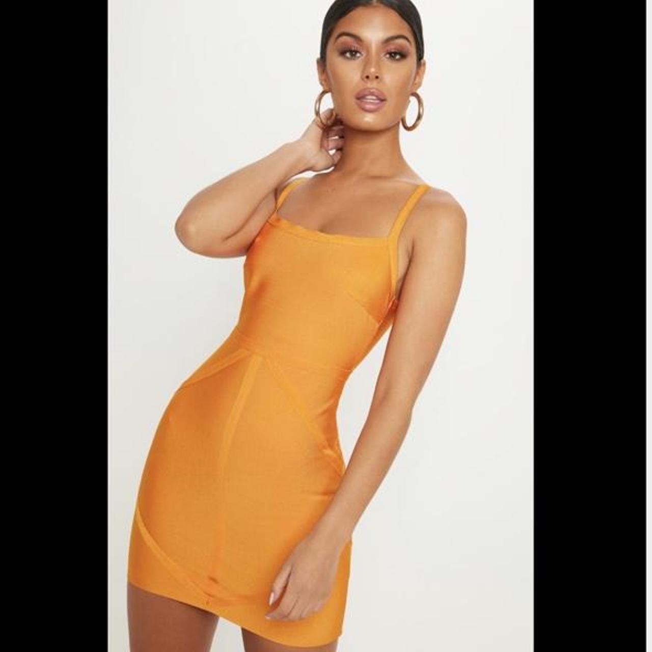 Bright orange strappy 2024 square neck bodycon dress