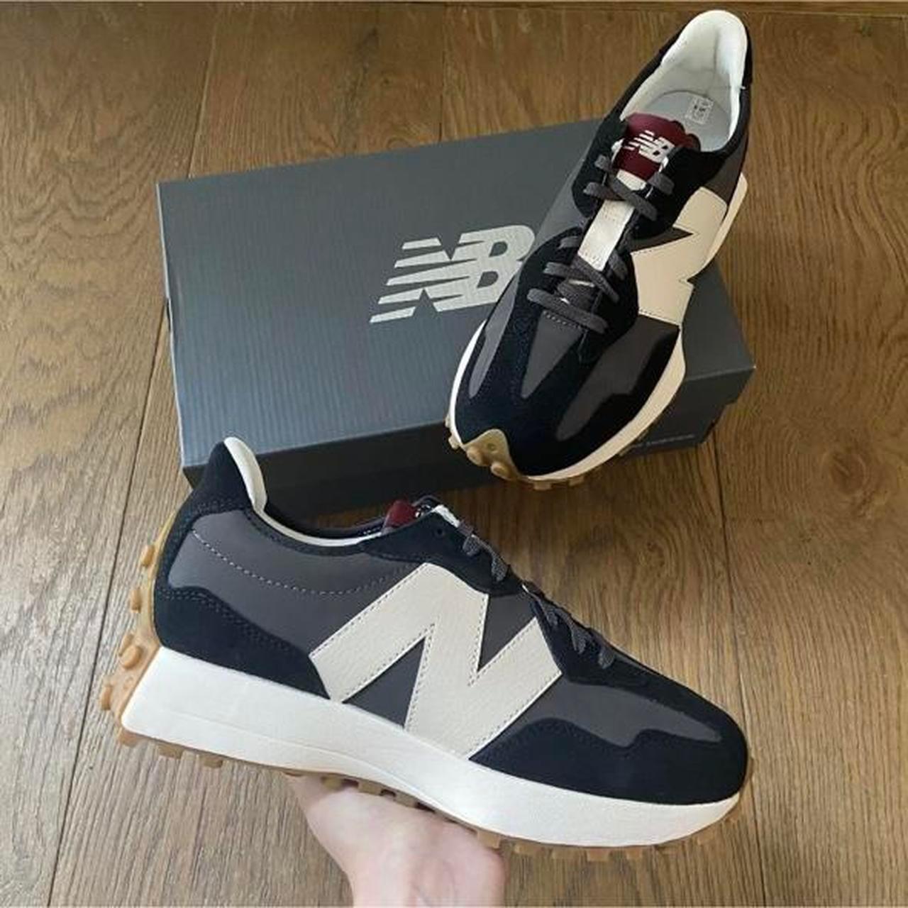 New Balance 327 trainers in black and dark grey with... - Depop