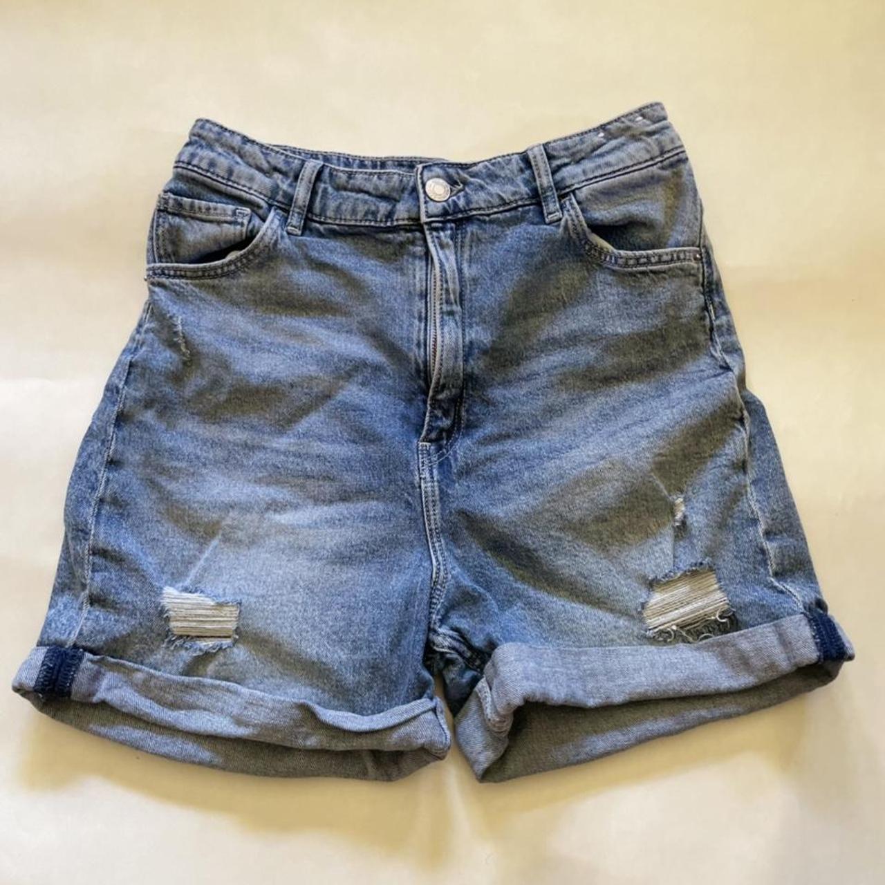 Light wash high-rise jean shorts mid-length Size... - Depop