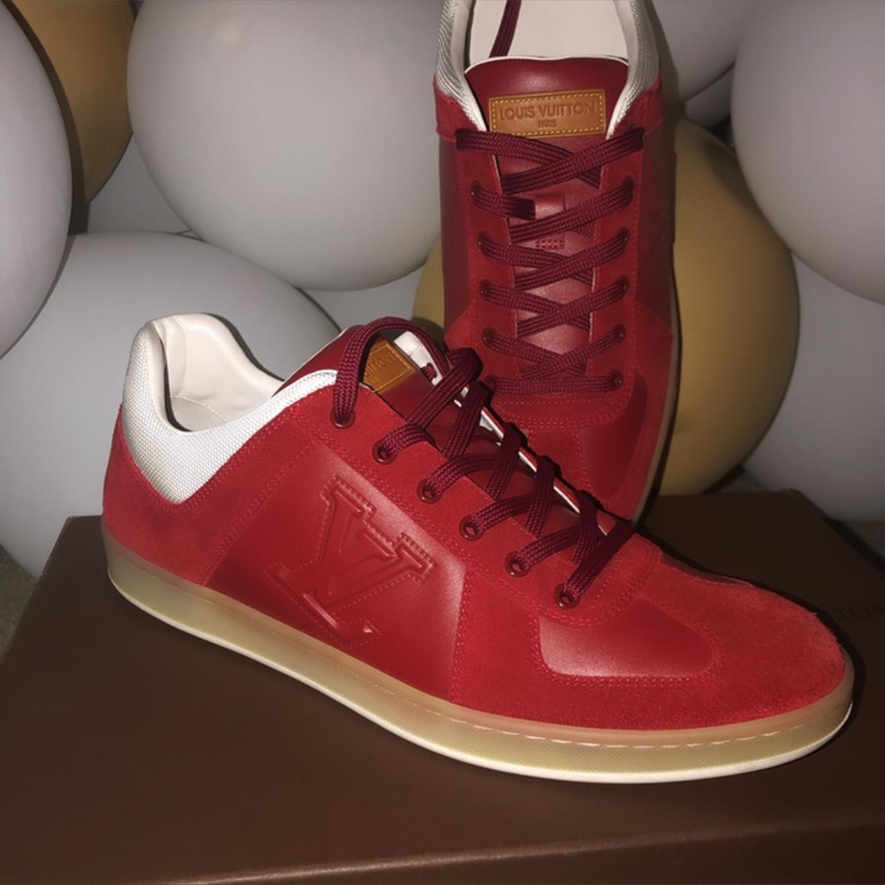Men's Louis Vuitton red suede and leather sneaker - Depop