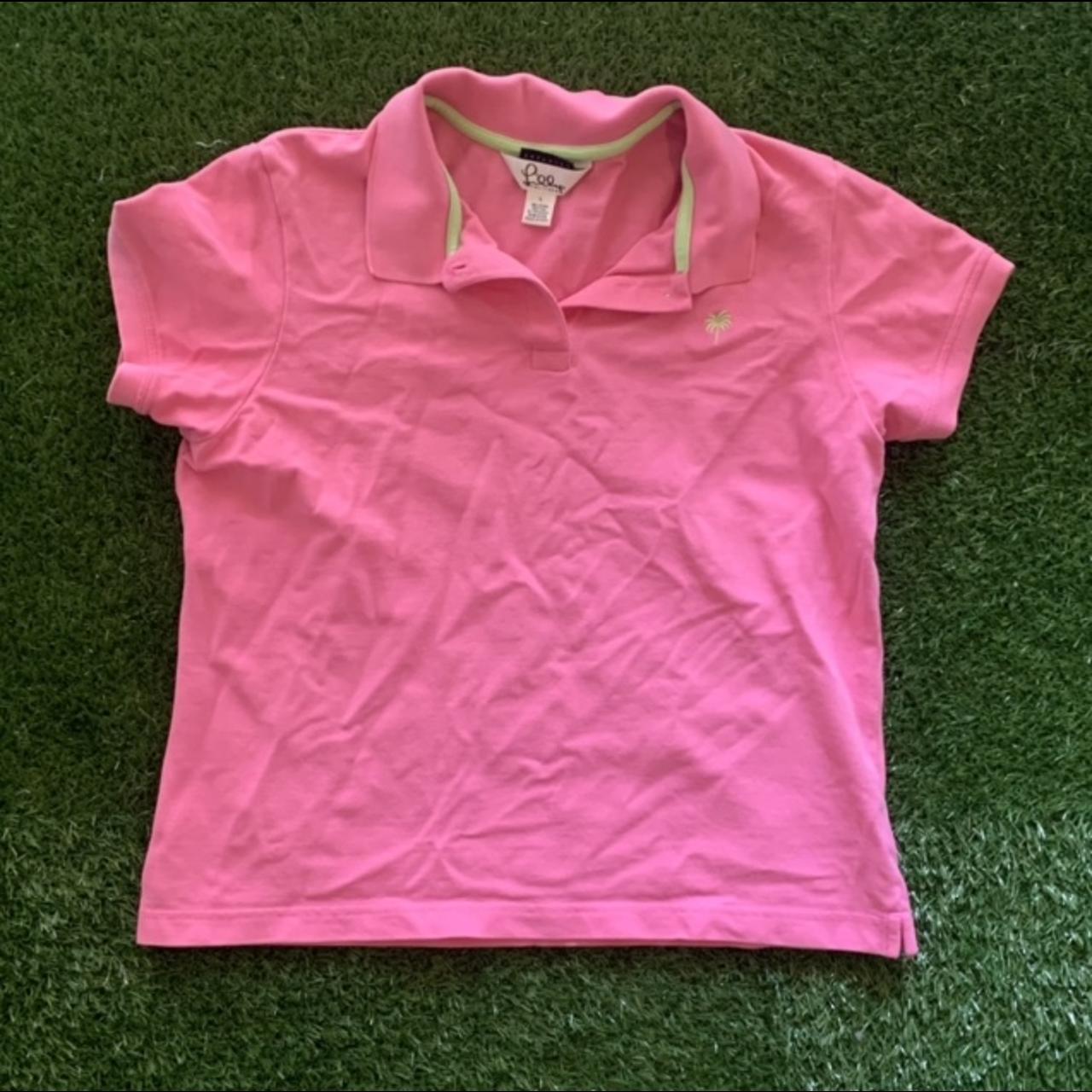 Lilly Pulitzer Women's Green and Pink Tshirt Depop