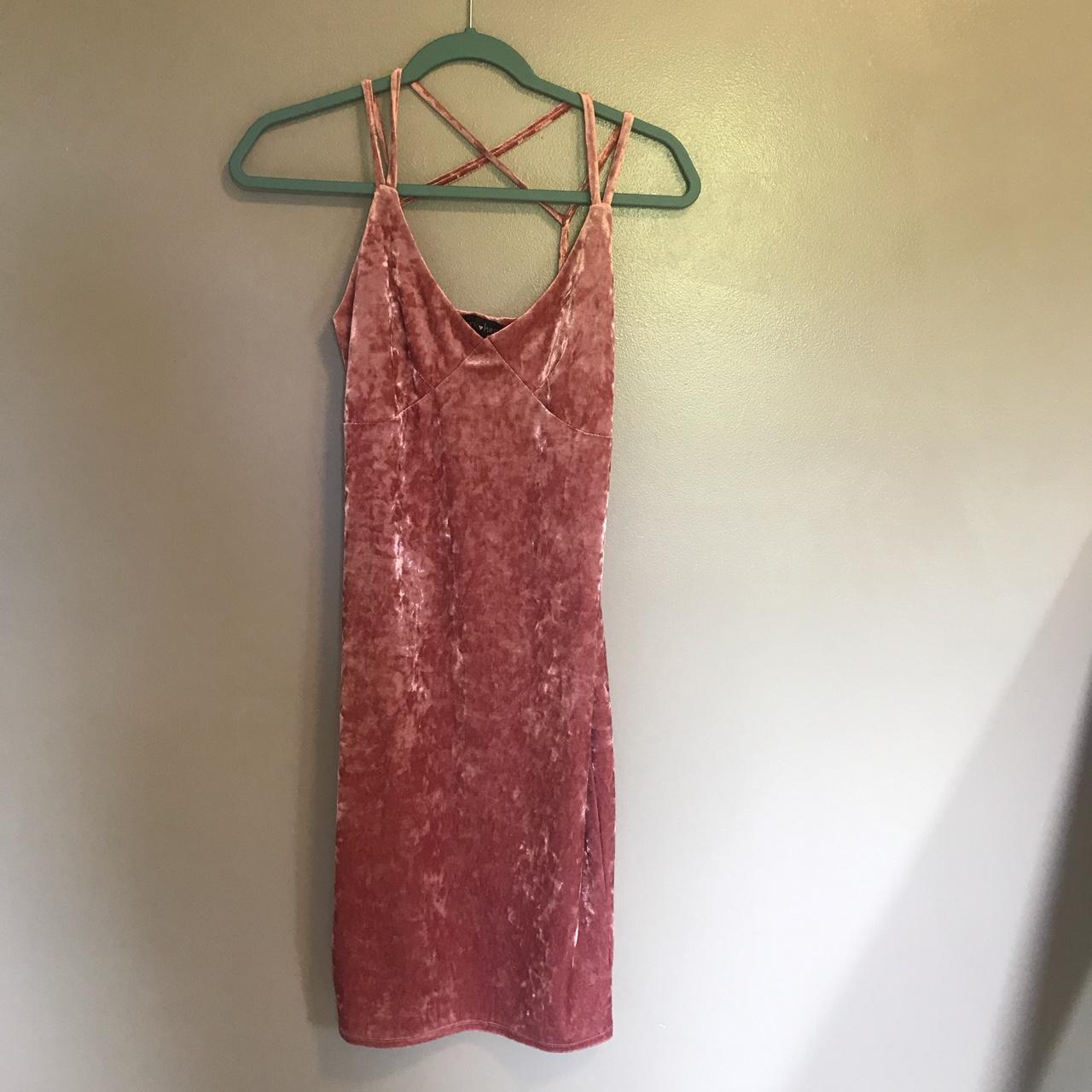 Pink velvet dress that is long and goes right above... - Depop