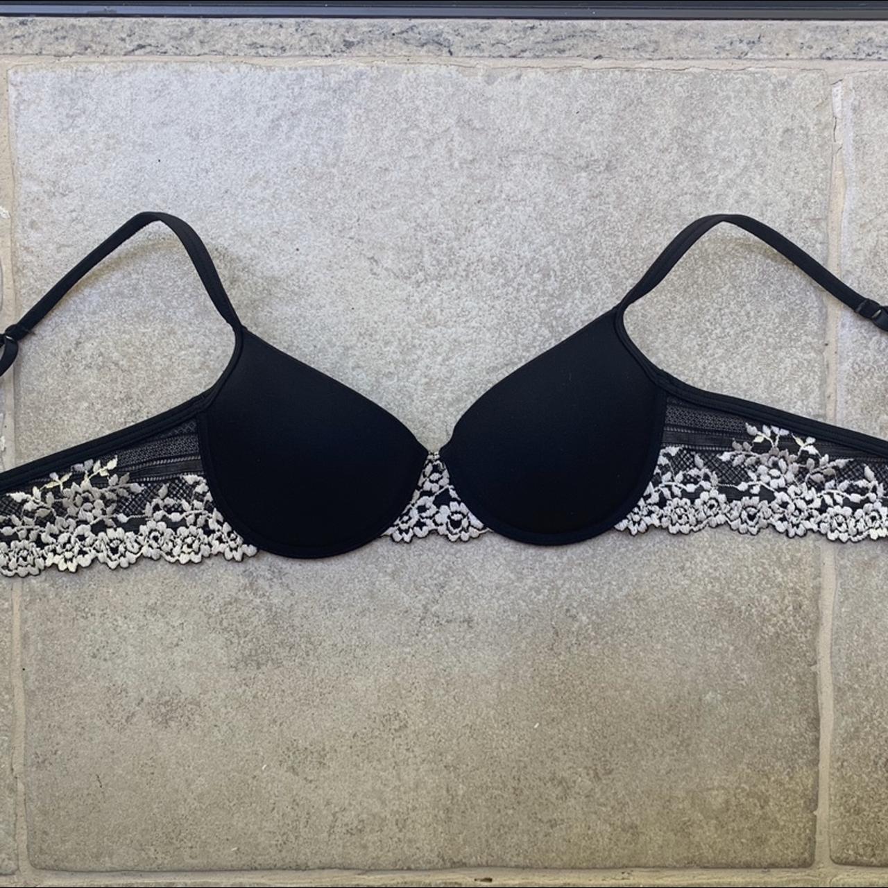 Beautiful demi cup black bra with sheer band and - Depop