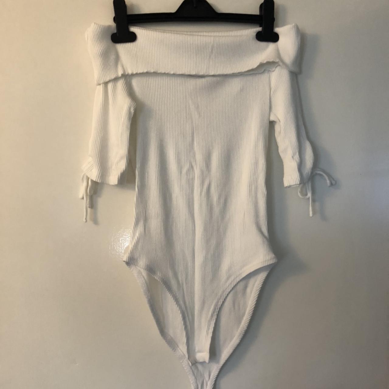 White Topshop Ribbed Bodysuit With Ruched Depop