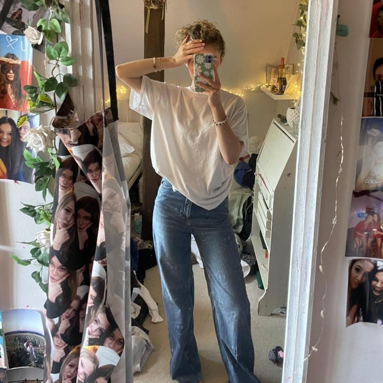 the coolest subdued wide leg jeans with smiley face... - Depop
