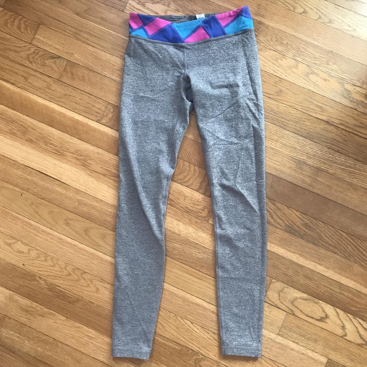 Full length gray Ivivva leggings with blue, purple, - Depop