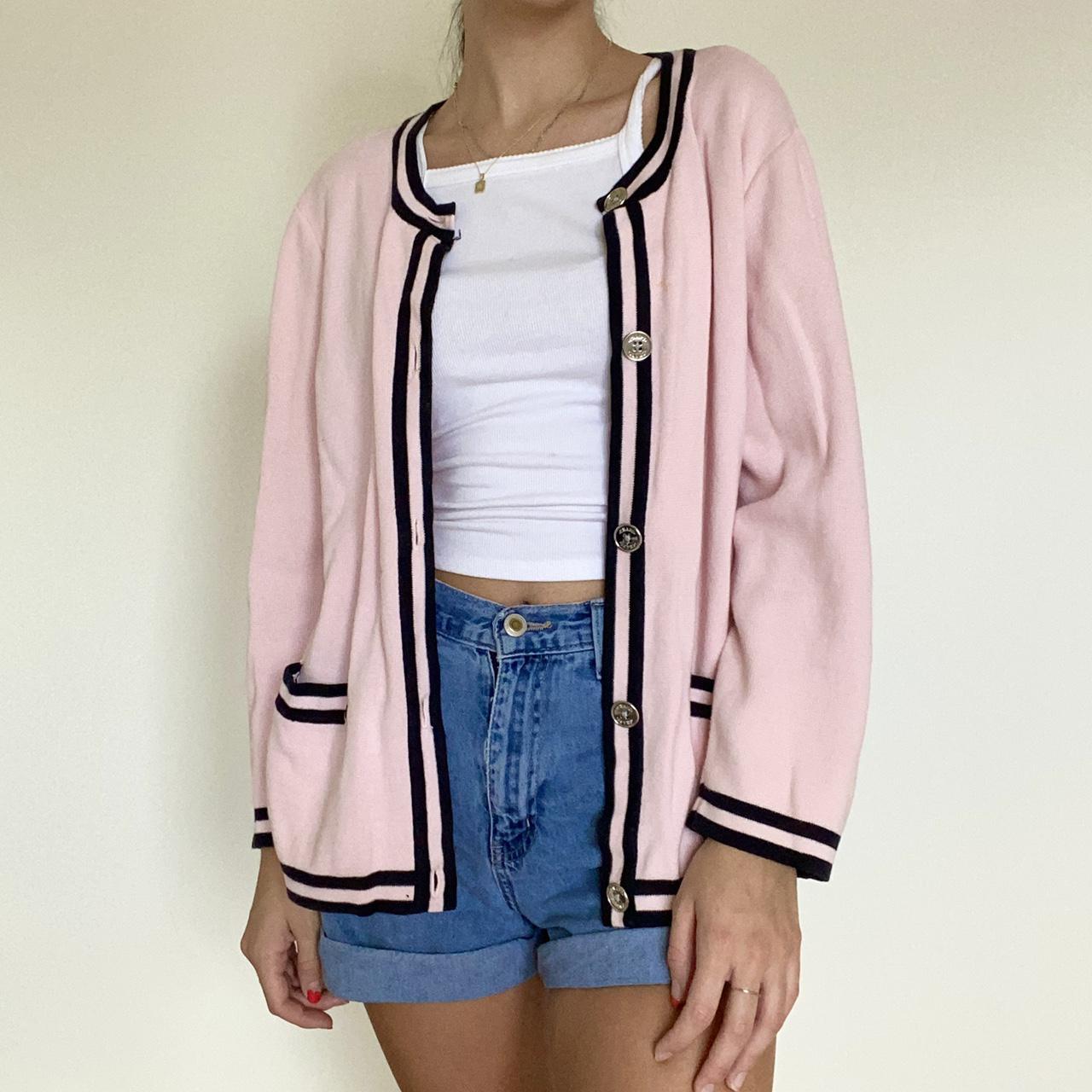 Chaps Women's Pink and Navy Cardigan
