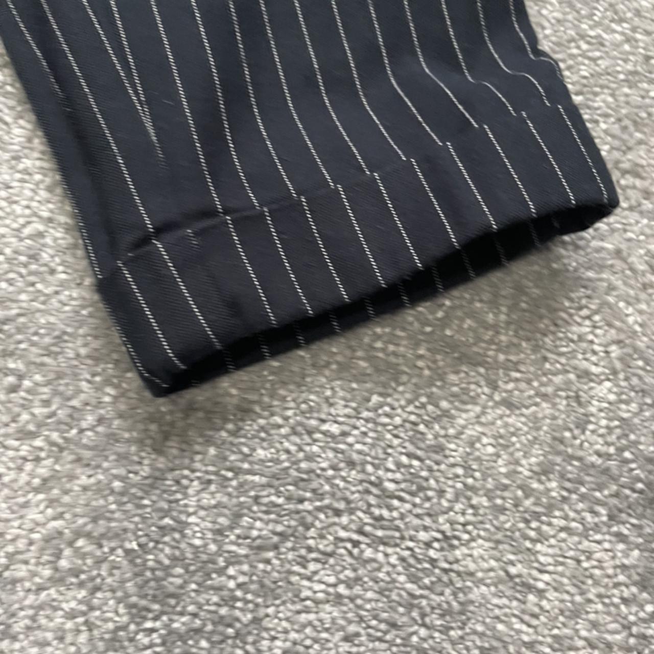 PINSTRIPE TROUSERS - NAVY AND WHITE WITH ZIP FRONT... - Depop