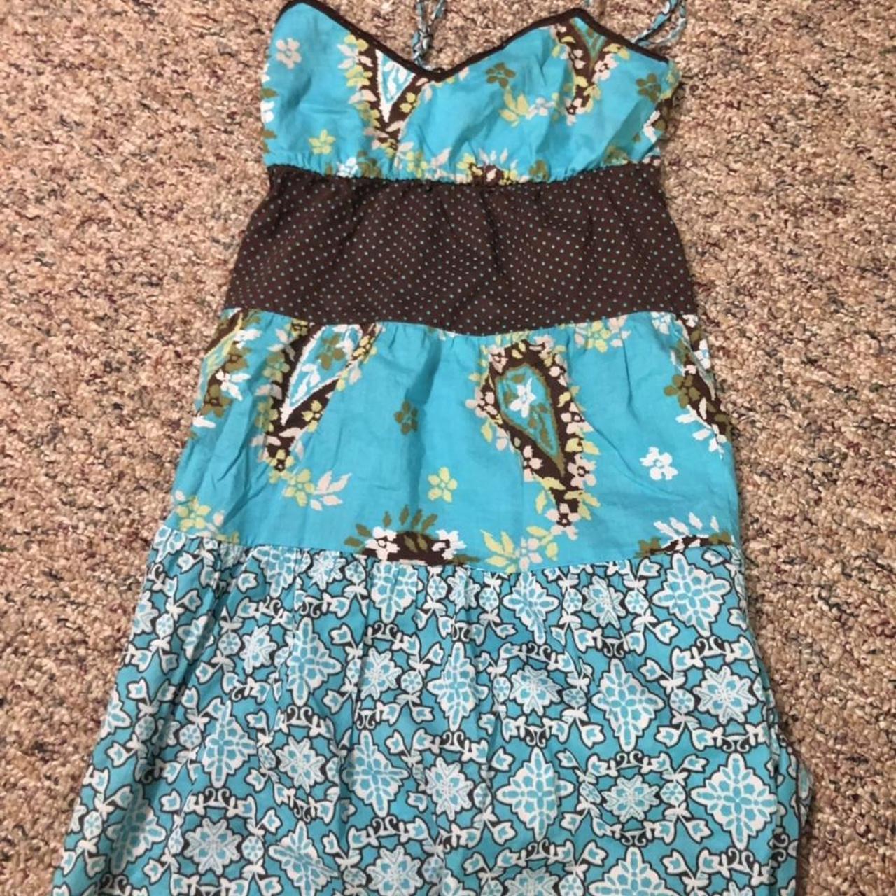Women's Blue and Brown Dress Depop