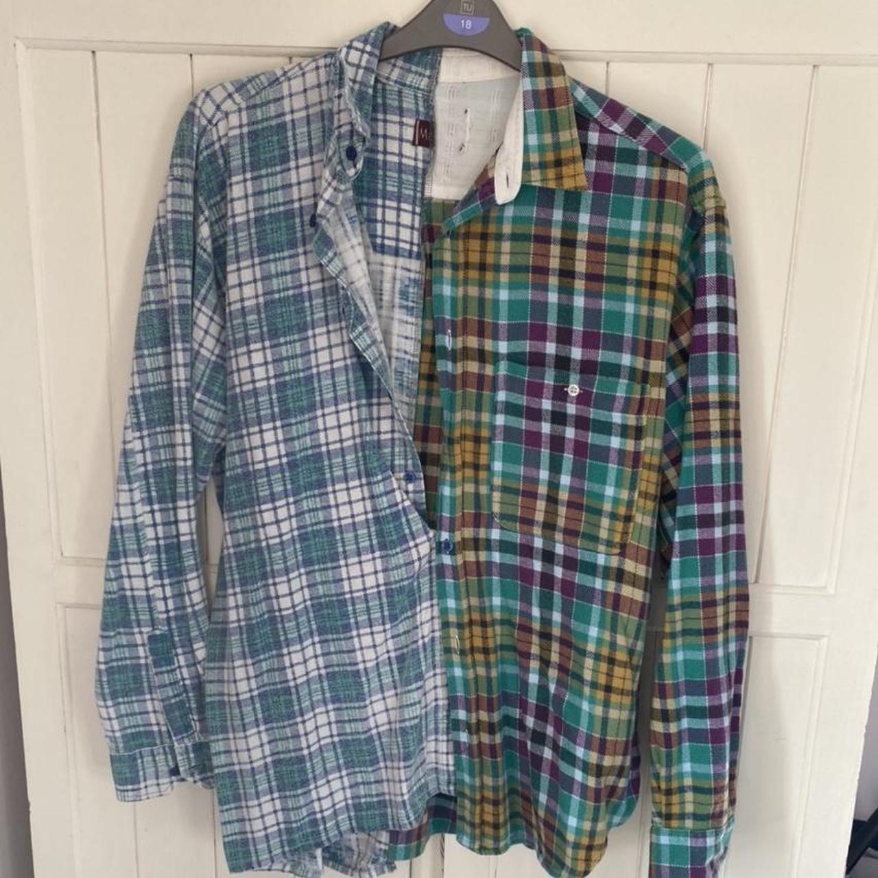 Unisex half and half flannel button up shirt form... Depop