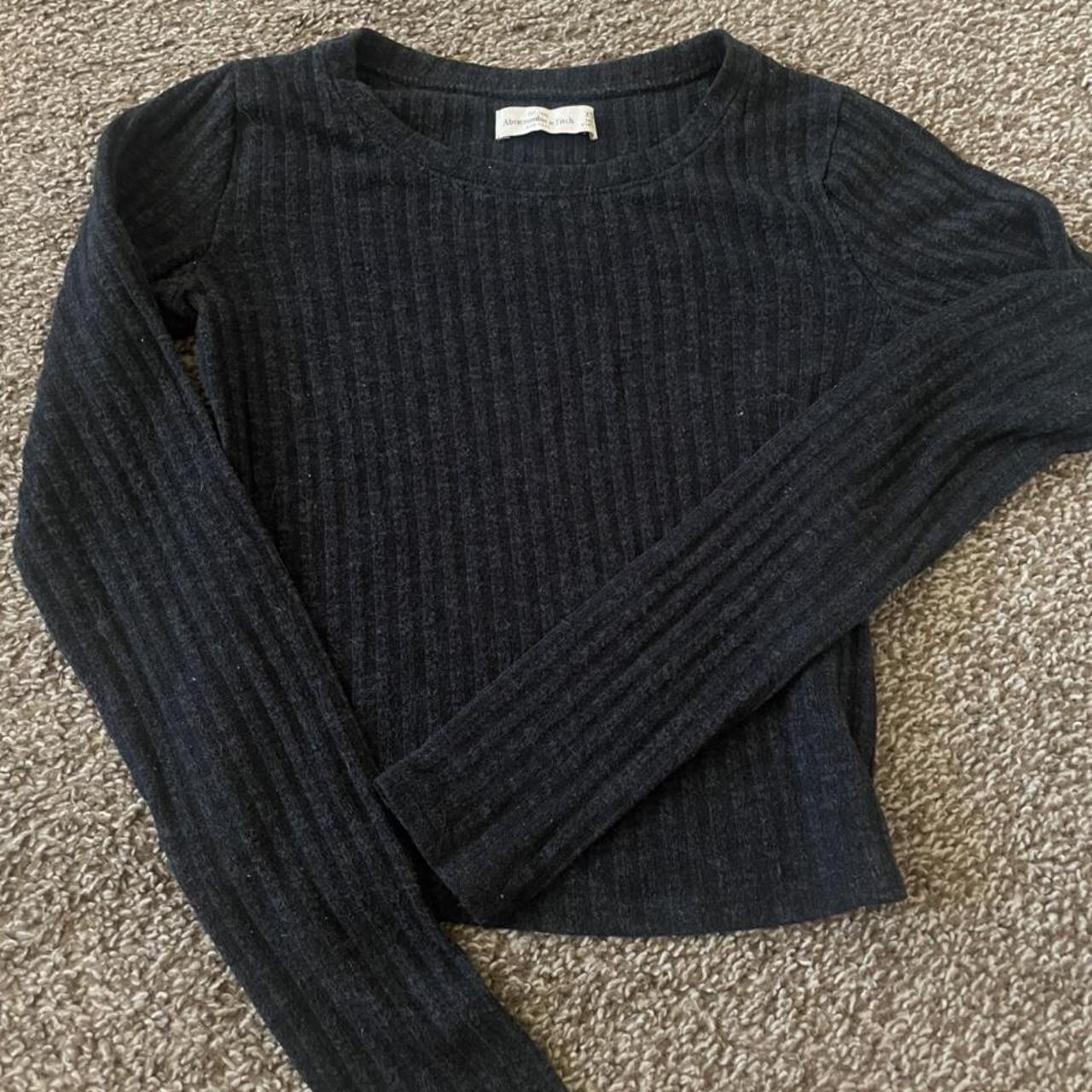 abercrombie and fitch ribbed long sleeve shirt black... - Depop