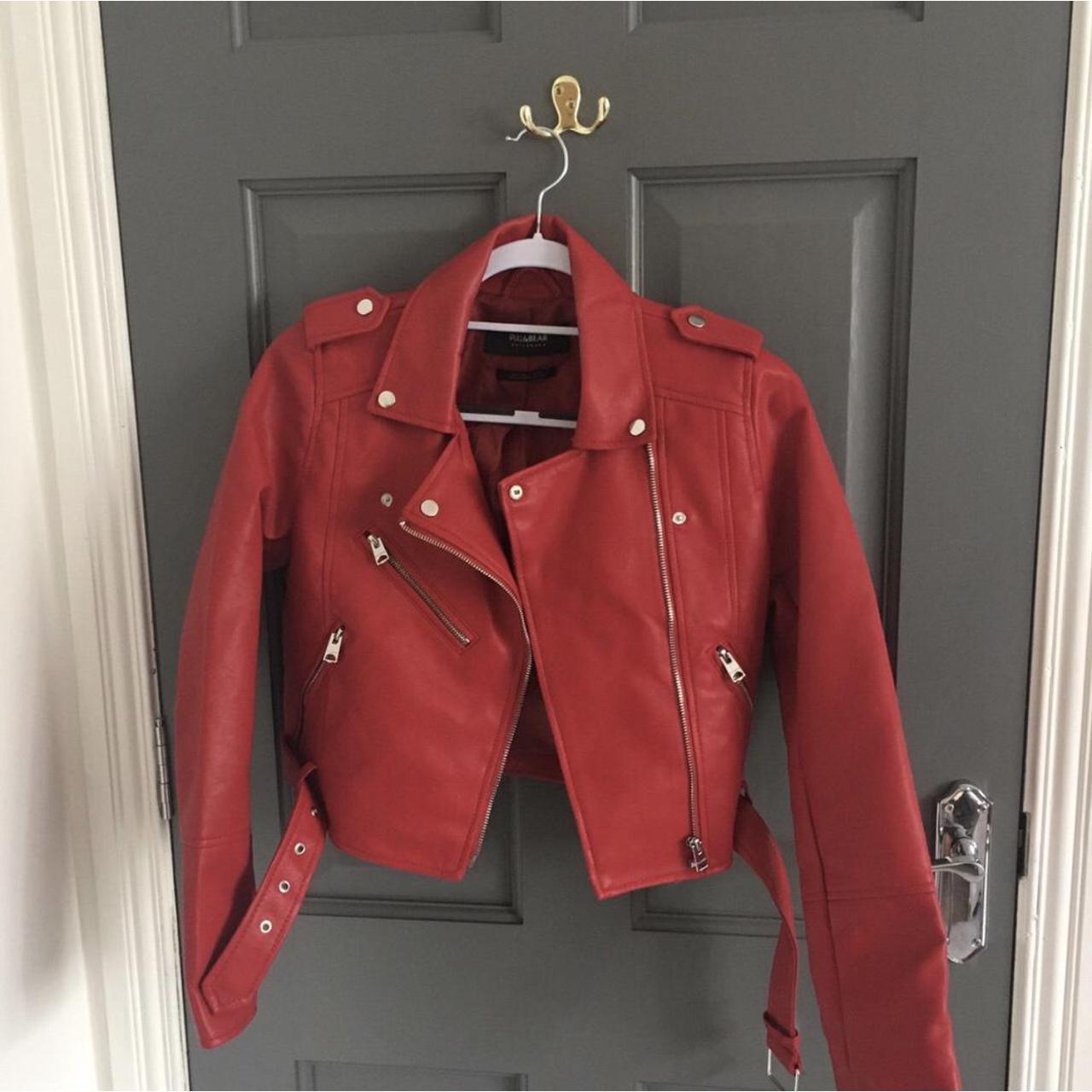 pull and bear red leather jacket