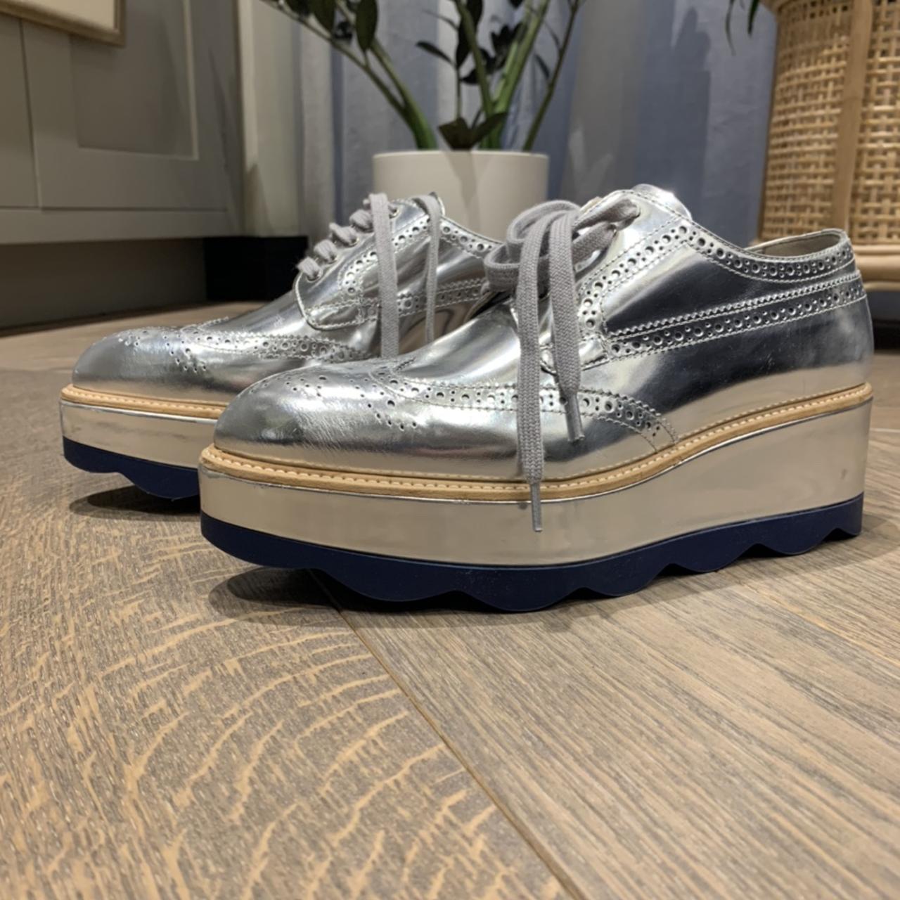 Prada Metallic Leather Platform Brogues. Size 38.5