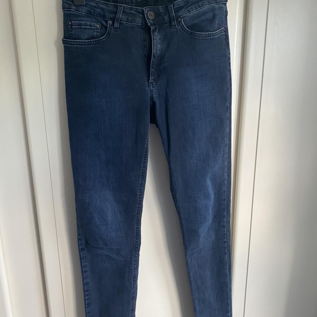 Acne studios dark blue skinny jeans. No size on the... - Depop