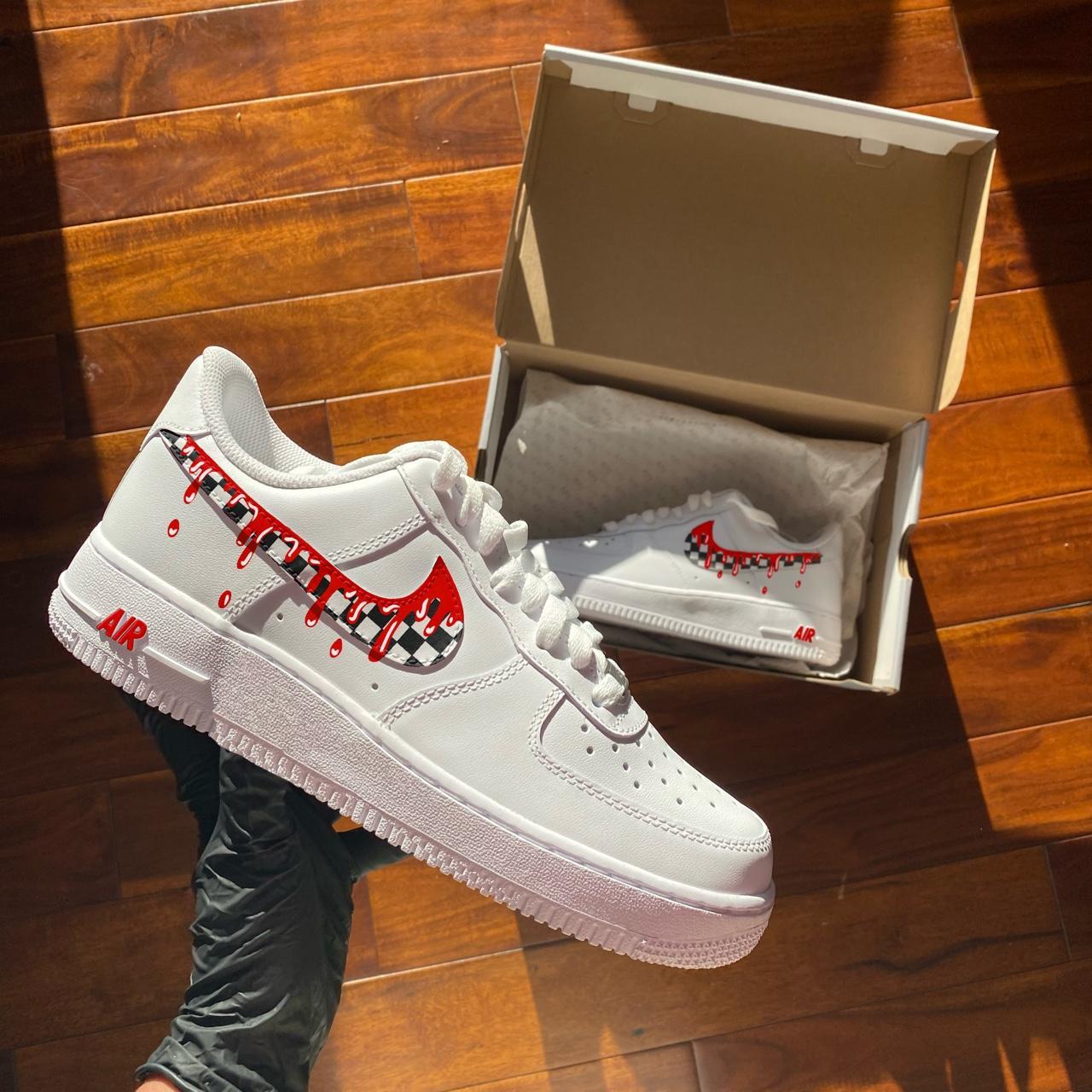 Custom lv red white supreme Air Force 1s - Depop