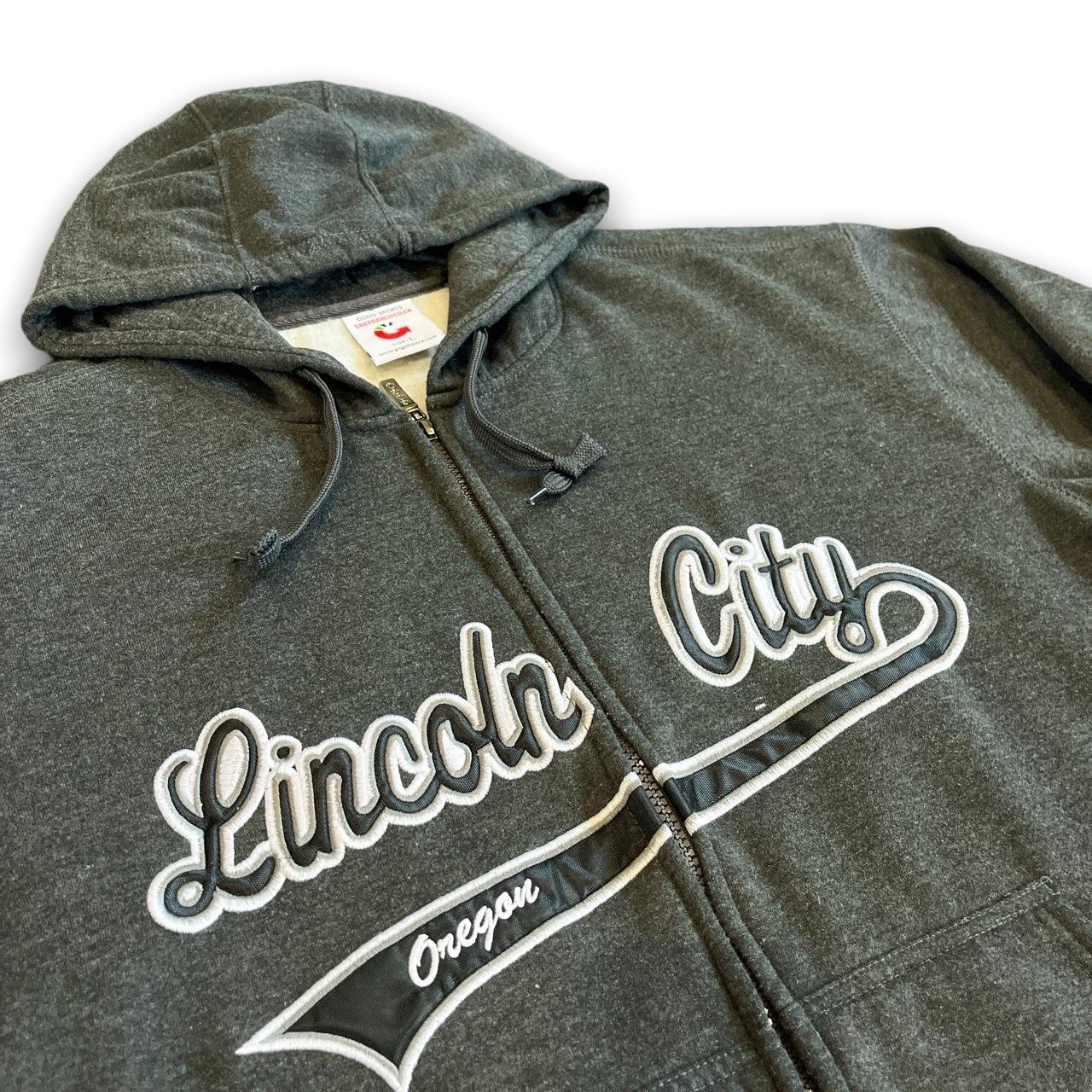 Dark Grey Lincoln City Oregon Zip Up Hoodie Size... Depop