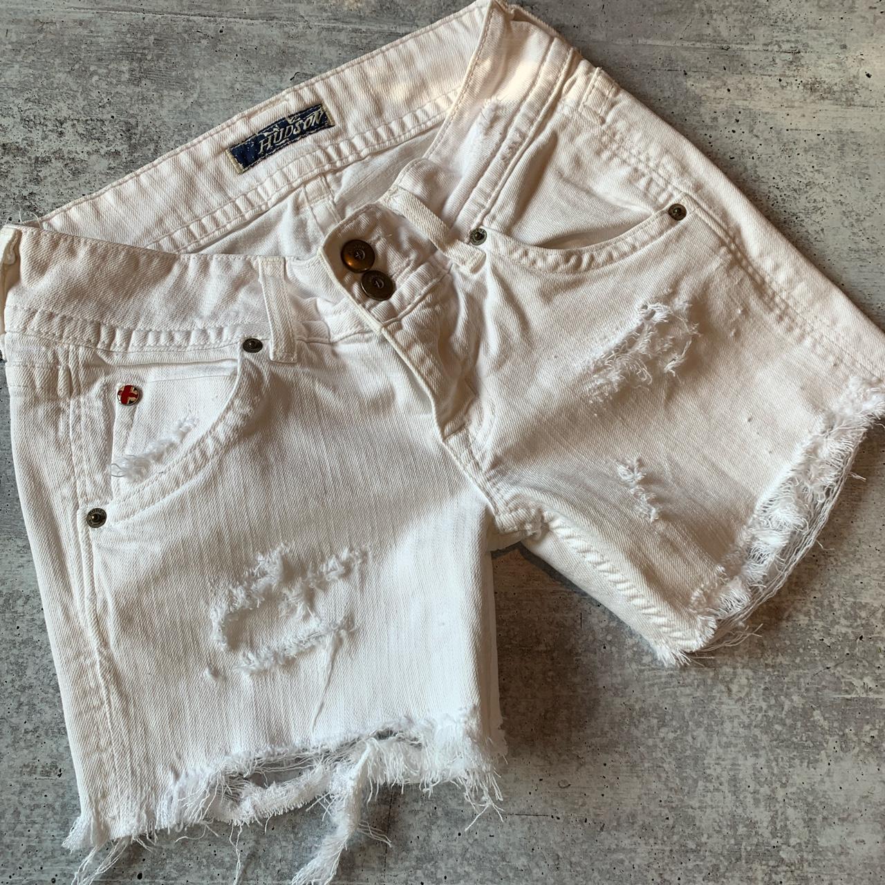 WHITE DENIM CUTOFF SHORTS HUDSON JEANS REWORKED... Depop
