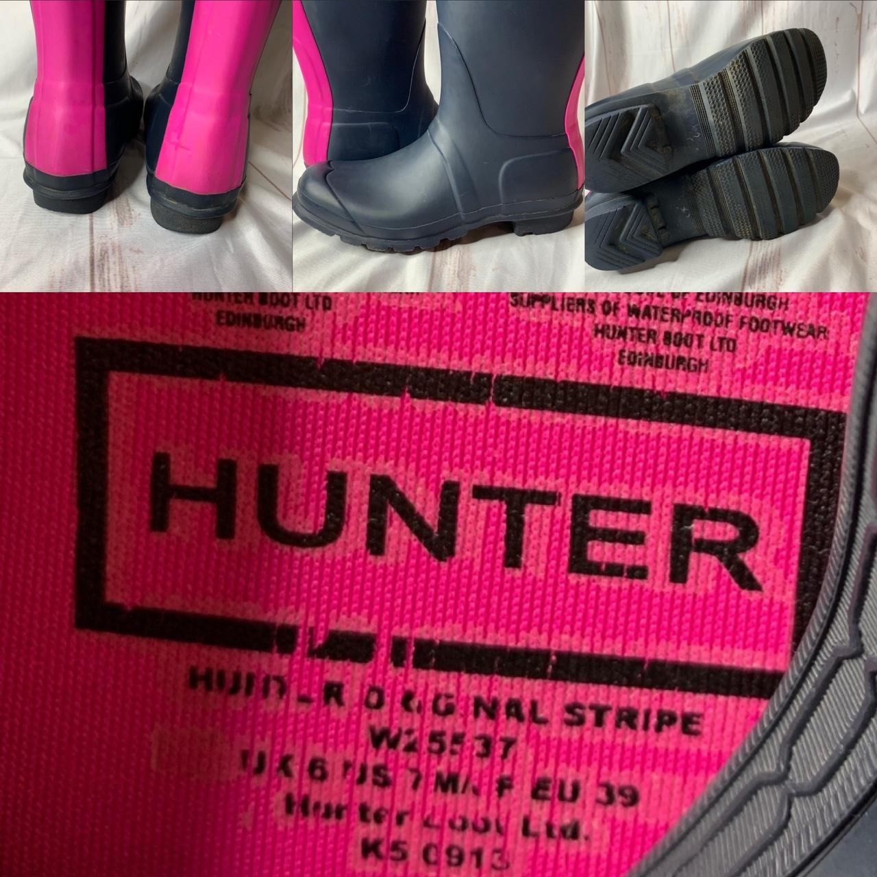 Hunter Womens Original Tall Stripe Navy Lipstick Pink Waterproof Rain Boots  7